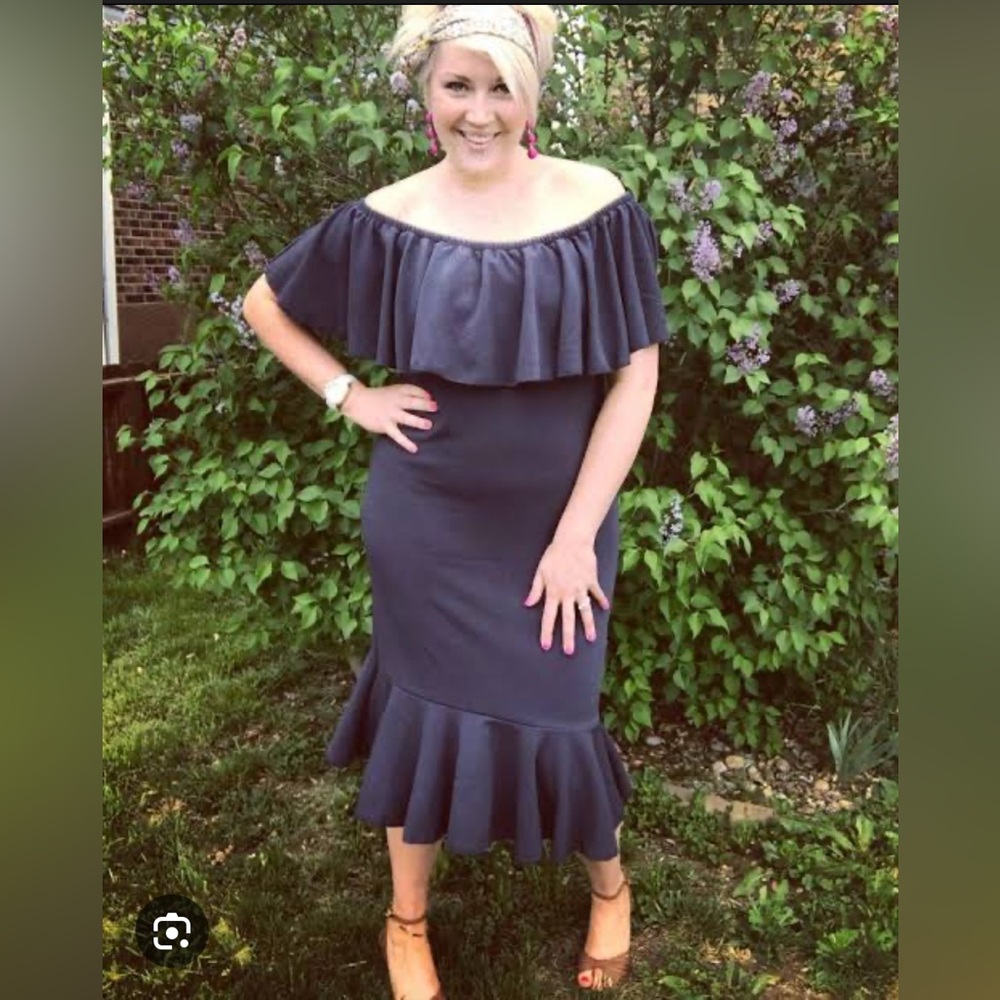 LuLaRoe Cici Elegant Black Off-Shoulder Ruffle Hem Mermaid Dress Size XL